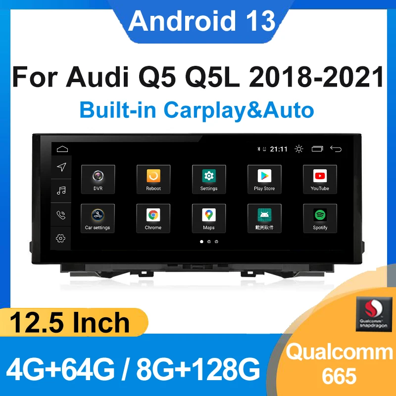 

4G LTE Snapdragon 665 Android13 12.3" Wireless Carplay AUTO For AUDI Q5 Q5L Car Video DVD Players GPS Navigation Radio 2018-2021