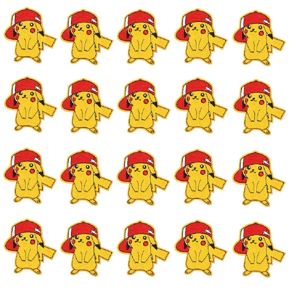 

5-20-100Pcs Cartoons Pikachu Game Pokemon Monster Character For Sew Clothing iron on Embroidery Patches Coat Appliques