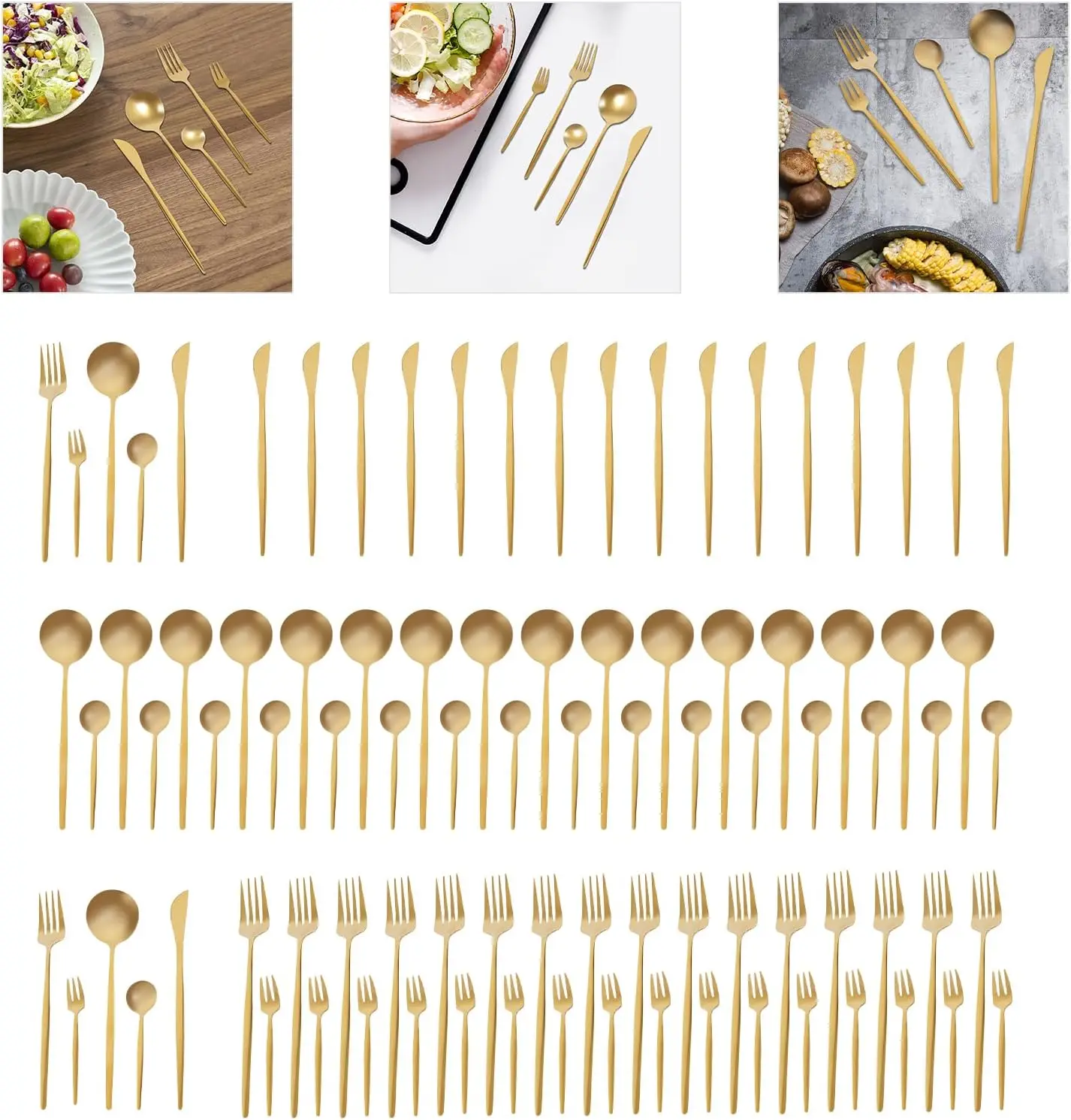 

Flatware Set for 18 Gold Dinnerware Set Golden Kitchen Accessories Serving Utensils Stainless Flatware for Home Restaurant