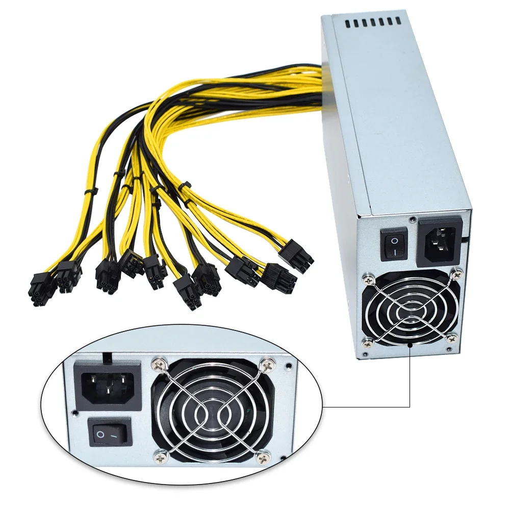 2000W Mining Power Supply BTC 2U Single Channel PSU ETC RVN Rig Ethereum Miner S9 S7 L3+ Low Power Consume 10x6Pin