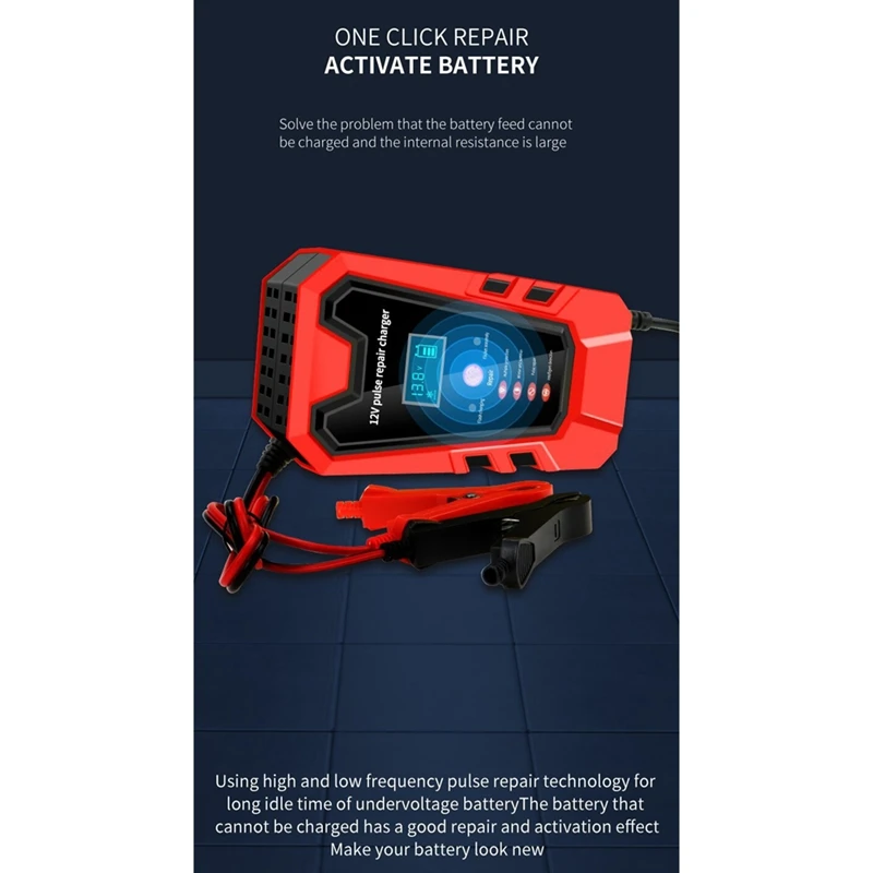 12V Pulse Repair 6A Fast Charge for Car Motorcycle Lead-Acid Car Battery Charger LCD Display Battery Tester US Plug-A26I - view 3