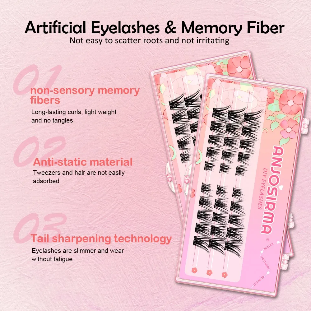 ANJOSIRMA 3D Extension ciglia Set C/D Curl 3 rowseye lashes Natural Soft riutilizzabile individuale fai da te Cluster trucco ciglia finte