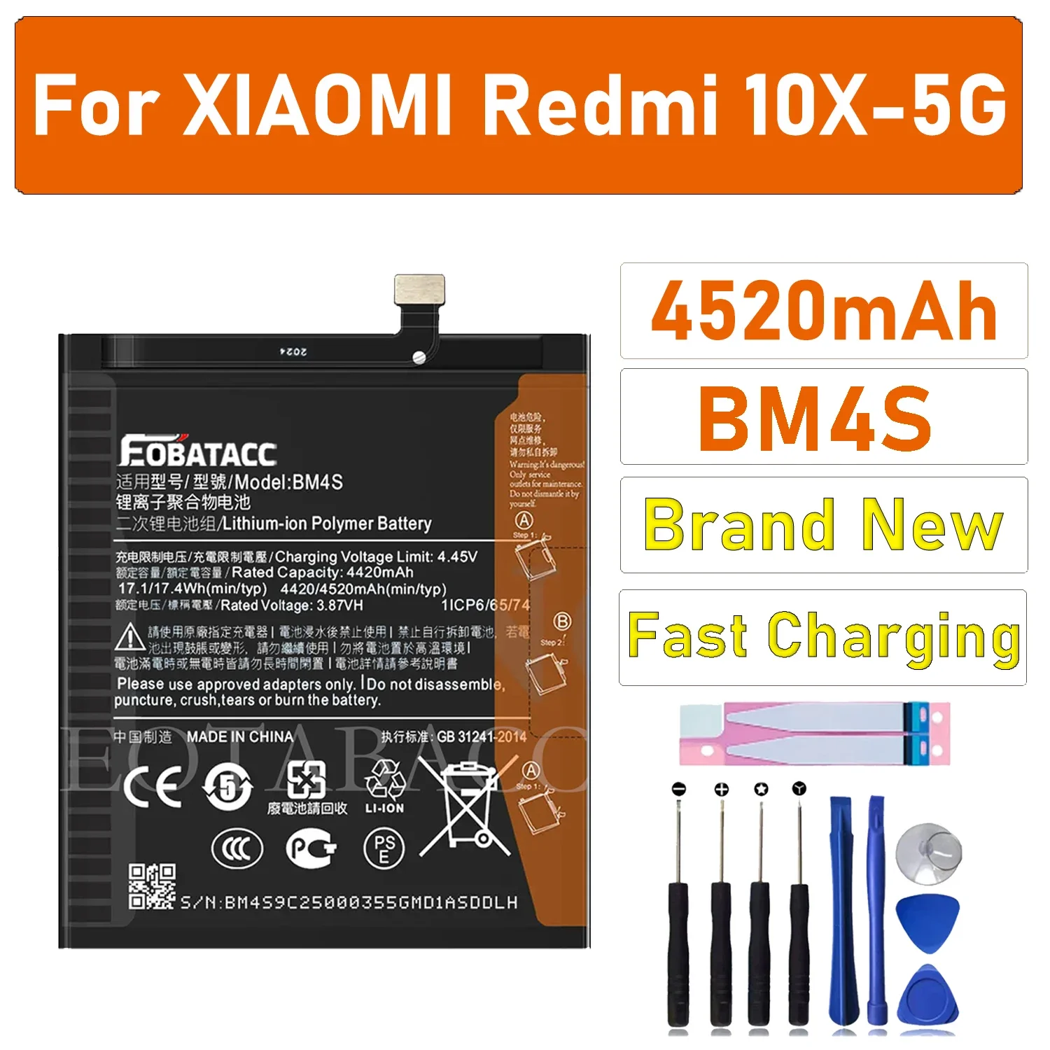 

100% Original 4520mAh Replacement Phone Battery BM4S For Redmi 10X 5G / Redmi 10X Pro 5G