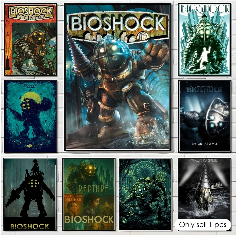 Póster de arte de pared en lienzo de algodón con caligrafía de Game B-Bioshock, impresión HD, pintura decorativa moderna para el hogar