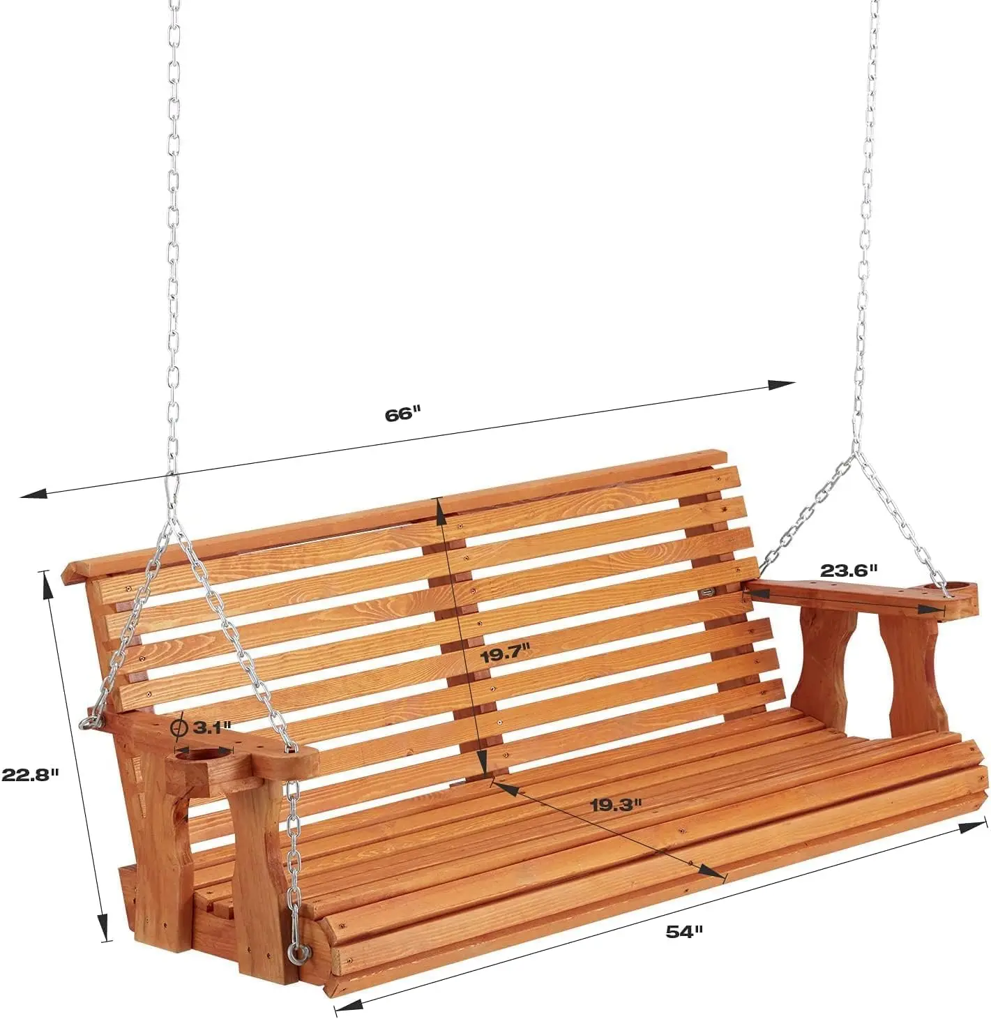 U-MAX Wooden Porch Swing 2-Seater,Swing Bench with Cupholders, Heavy Duty 800 LBS,Hanging Porch Swing Chair for Outdoor Patio