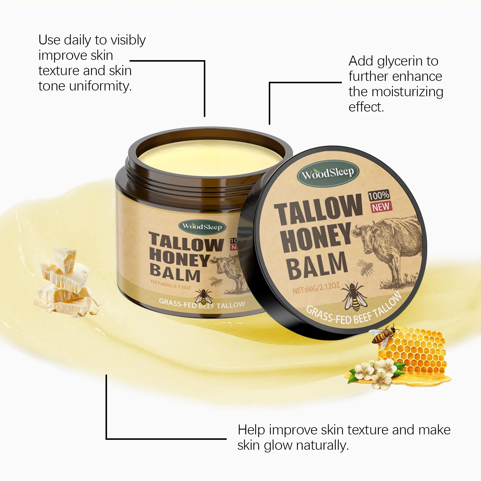 Beef Tallow Honey Moisturizer Cream Nourish Hydrating Brighten Face Body Lotion Gentle Skin Rejuvenation Balm Korean Cosmetics