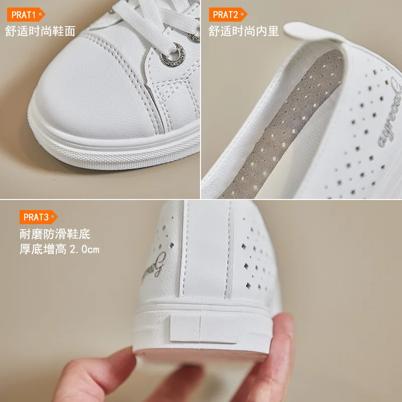 Zapatos transpirables de punta redonda para mujer, zapatillas informales que combinan con todo, a la moda zapatos de tenis, vestido pequeño, 2024