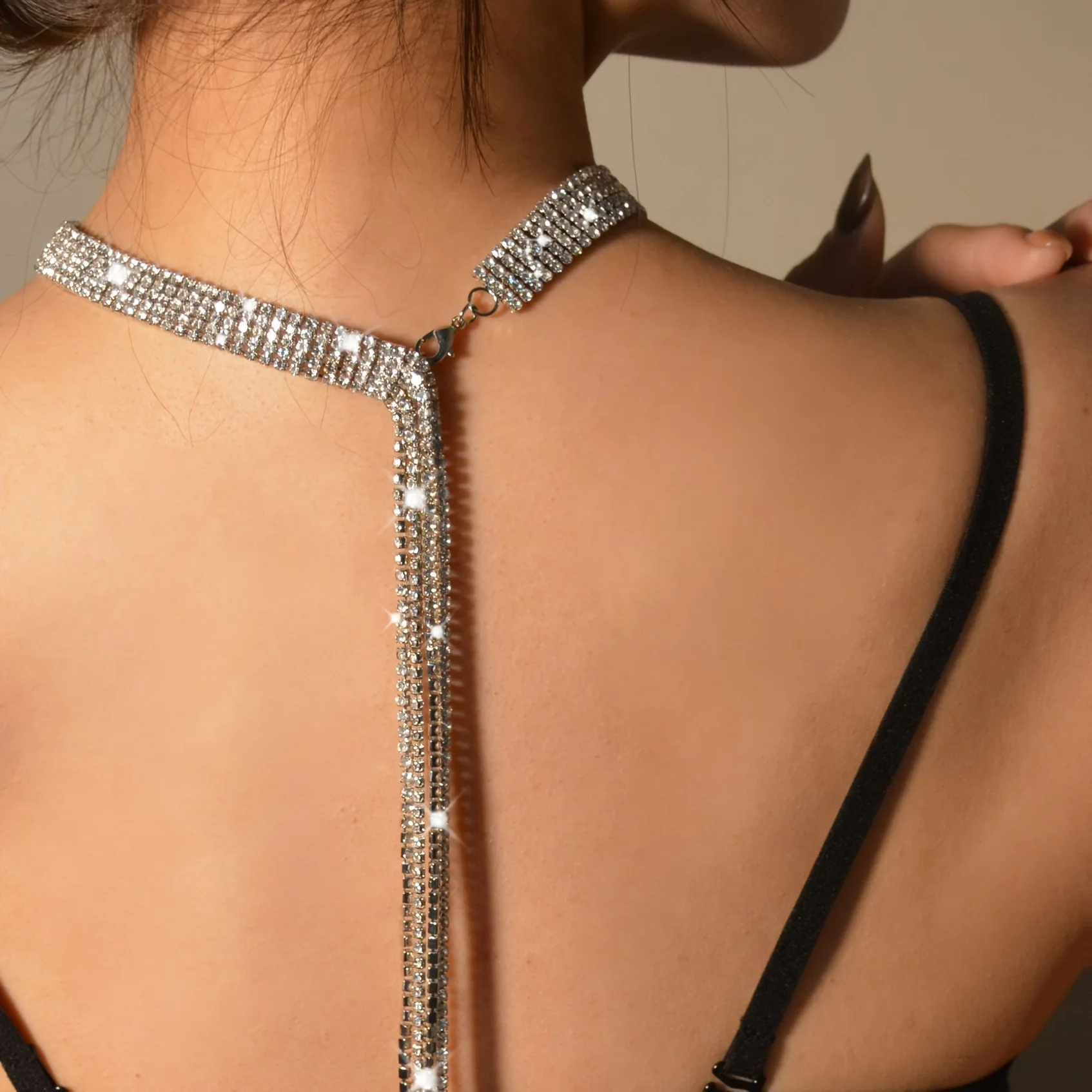 

1 Piece Exquisite Luxury Rhinestone Necklace Extra Long Women's Nightclub Party Collarbone Necklace