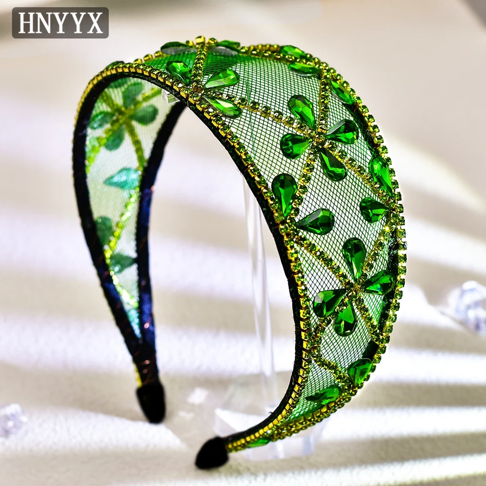 

HNYYX Green Crystal Headband Fashion Wide Hair Accessories for Women Retro Hair Hoops Girls Party Jewelry A30