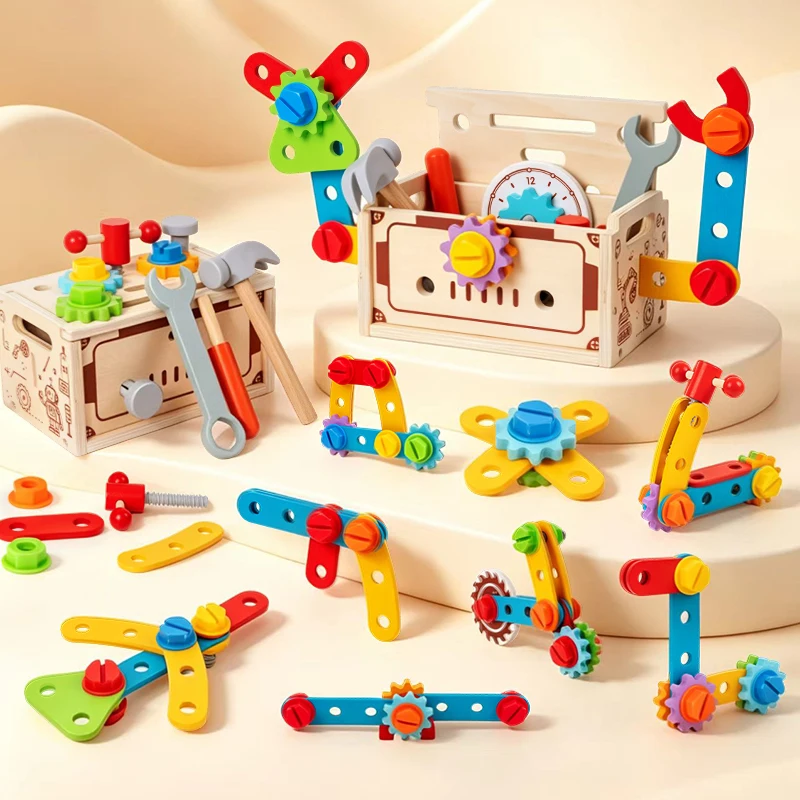 Wooden Tool Box Building Set for Kids, Montessori DIY Construction Toy with Screws, Nuts & Bolts, Educational Pretend Play Gift