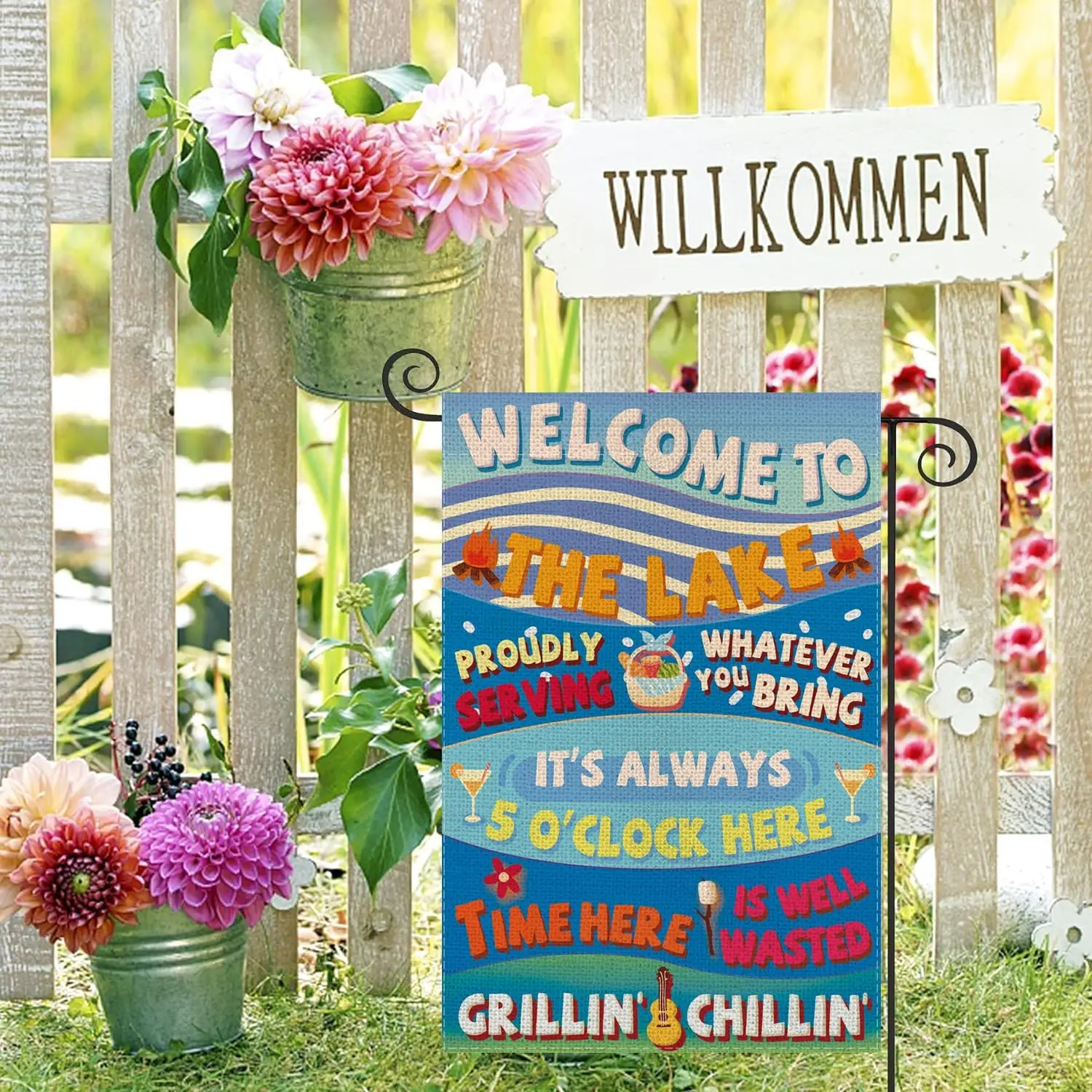 Welcome To The Lake Garden Flag Vertical Double Sided Farmhouse Outdoor Yard Decoration 12.5 x 18 Inch WWP zzo