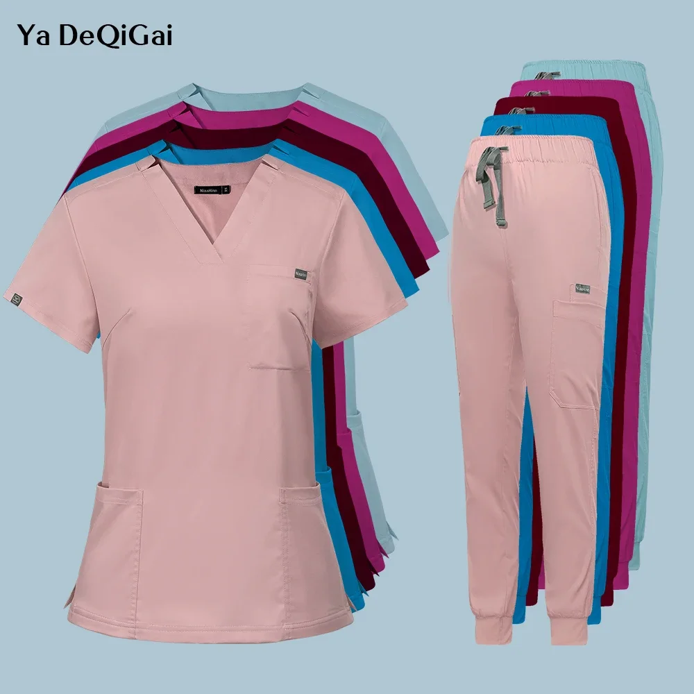 Conjunto de uniformes médicos para mujer, Tops de enfermería, pantalones de Jogging, ropa quirúrgica, ropa de trabajo de laboratorio, Spa