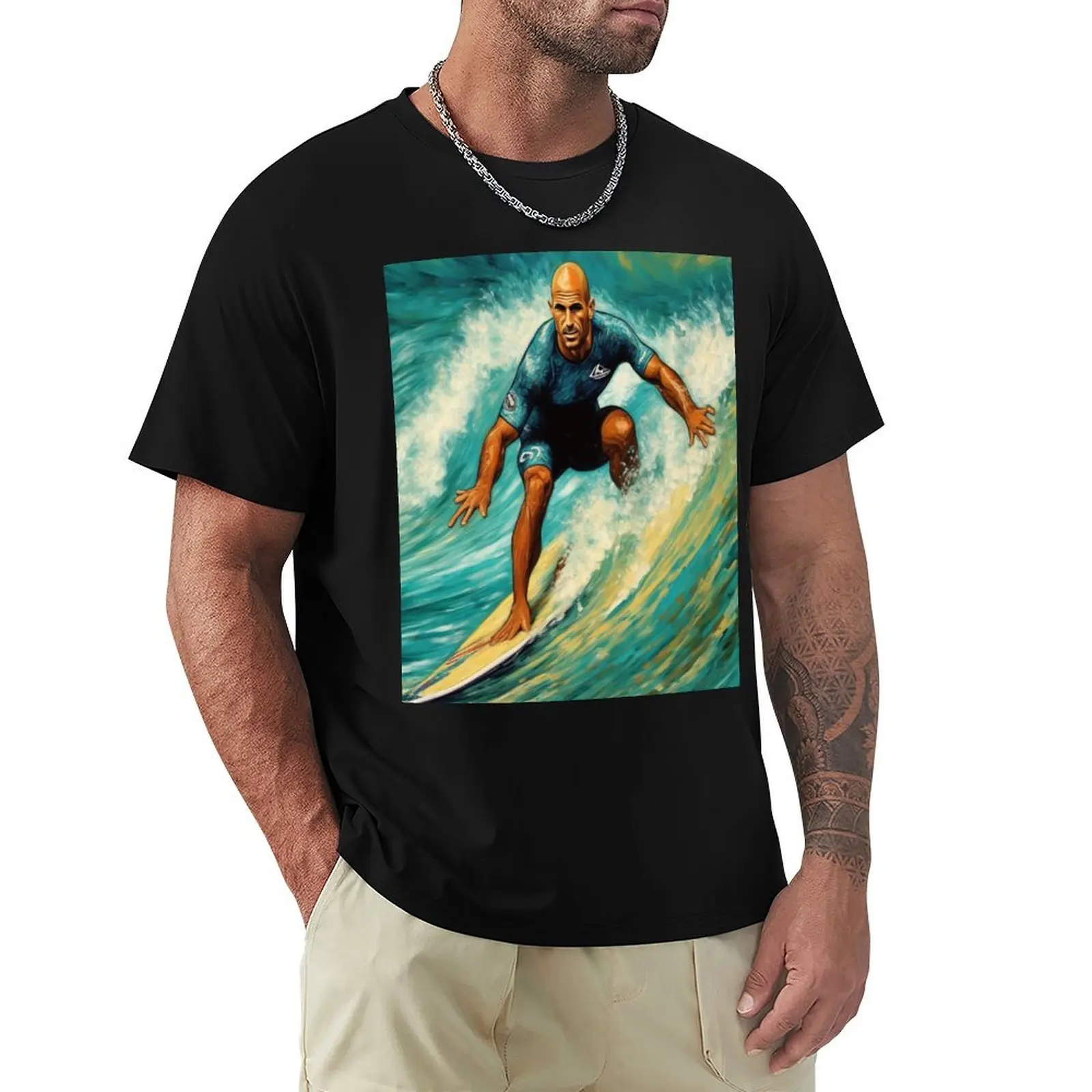 Mastery at Sea: Kelly Slater and the Spectacular Wave T-Shirt High Elasticity Sports Tee Shirt