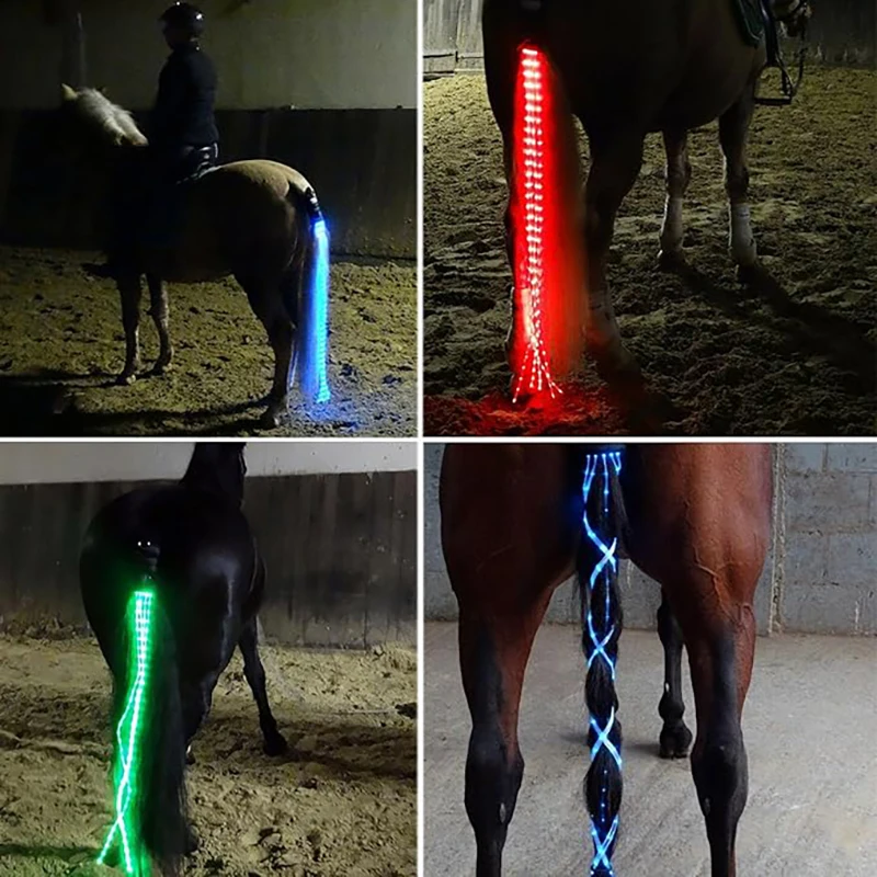 شريط إضاءة LED بذيل الحصان، 100 سم/40 بوصة معدات الحصان ركوب الذيل المصاصات الفروسية تهمة ذيل الحصان حقيبة لعروض الحصان