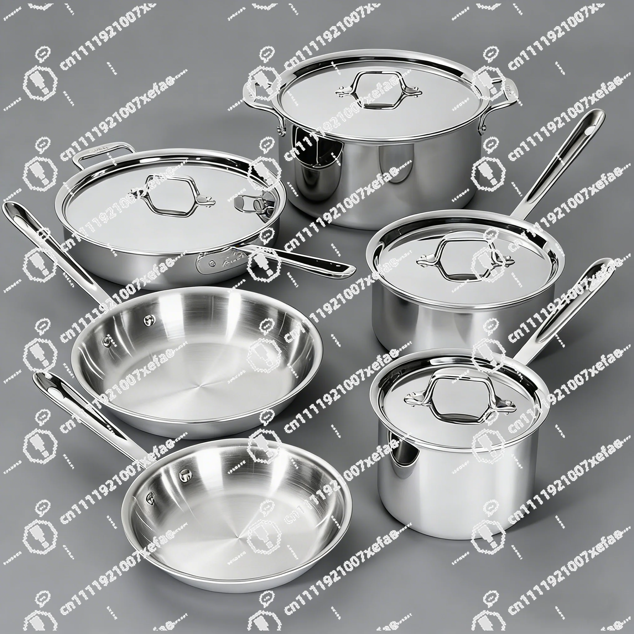 

10-Piece eco-friendly three-layer stainless steel cookware set, modern design, with frying pan, soup pan, wok