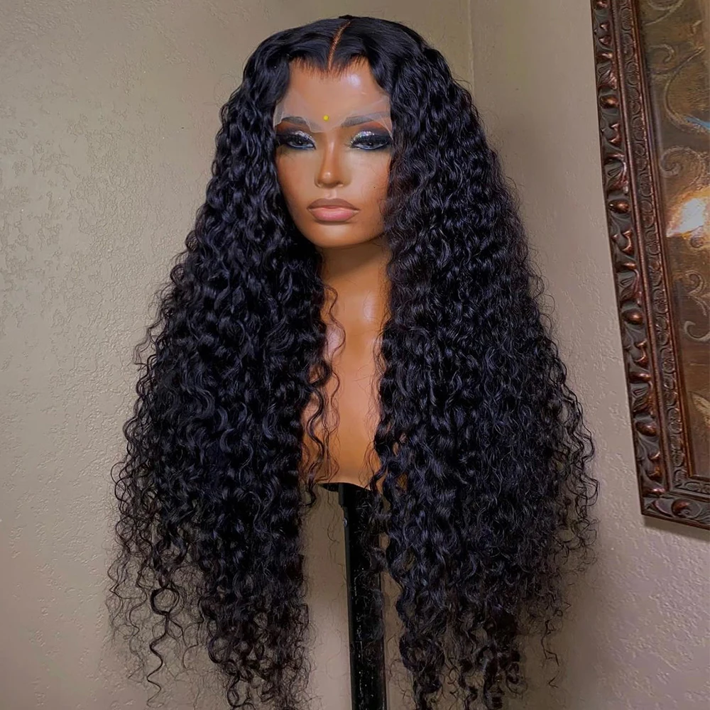 

Natural Black Soft 180Density 26Inch Long Kinky Curly Lace Front Wig For Women BabyHair Heat Resistant Glueless Preplucked Daily