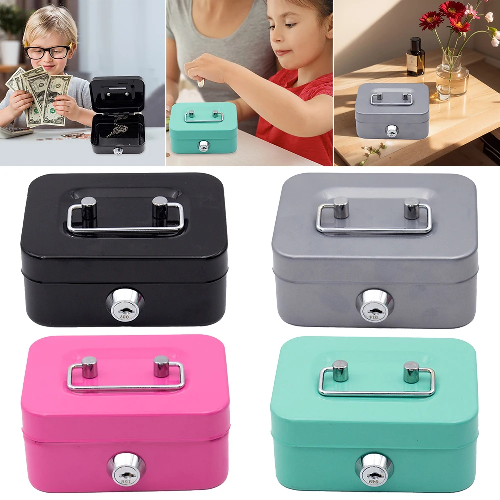 Metal Money Saving Box with Key Lock Coin Container 4.53x3.78x2.28inch Money Organizer Small Storage Box for Adults and Kids