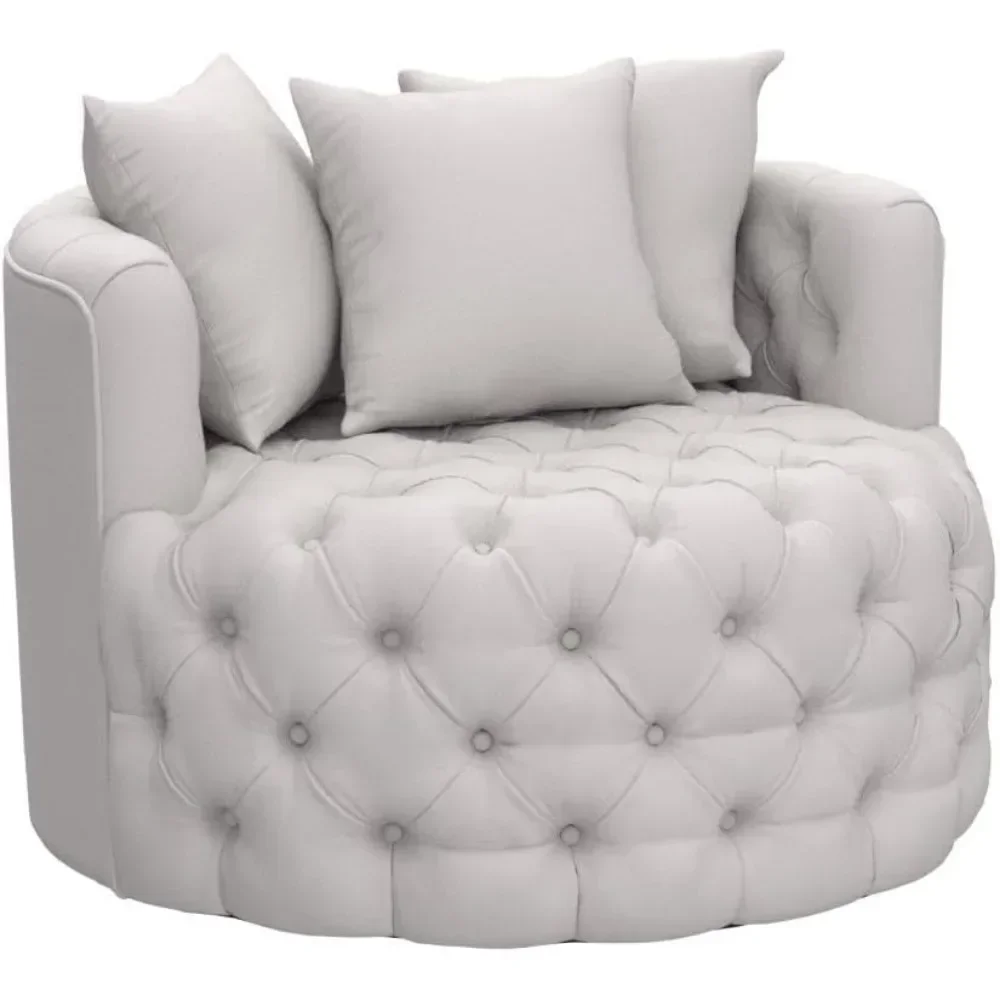 

%A Swivel Accent Barrel Chair, Lounge Club Round Chair Linen Fabric for Living Room Hotel with 3 Pillows, Modern Sofa