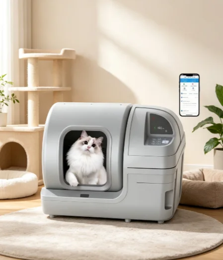 Advanced 100L ultra large intelligent automatic cleaning cat litter box, mobile APP controlled cat toilet, healthy intelligent