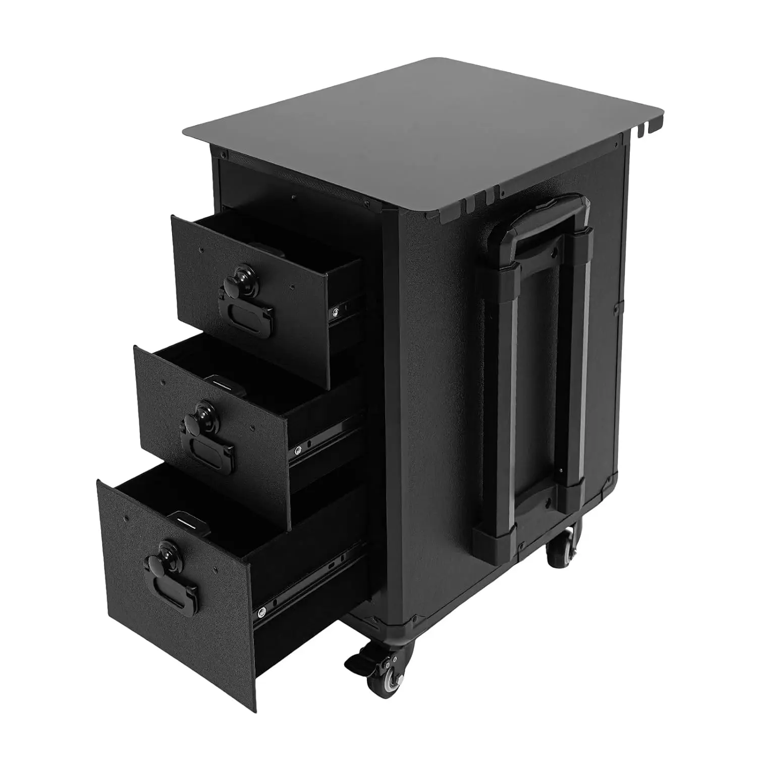 #Black Rolling Manicure Table 3 Drawers Foldable Lockable Wheels Mobile Nail Desk Customized