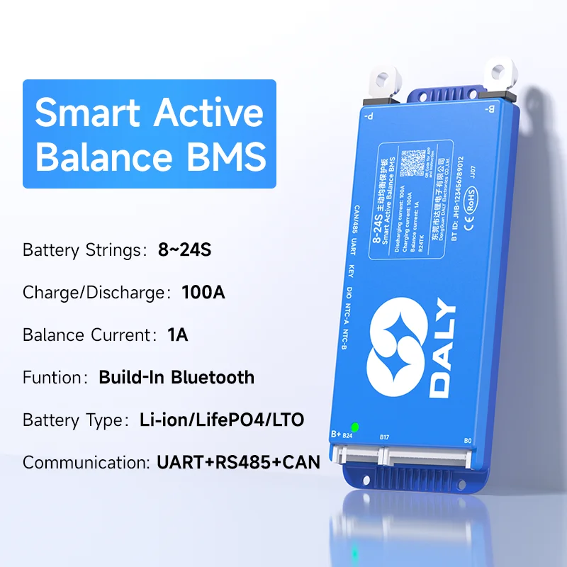 Daly Smart BMSWiFi 4S 12V 8S 24V 16S 48V 40A 100A 150A 200A Actieve balans Overbelasting/ontlaadbeveiliging voor Sola/EV met BT