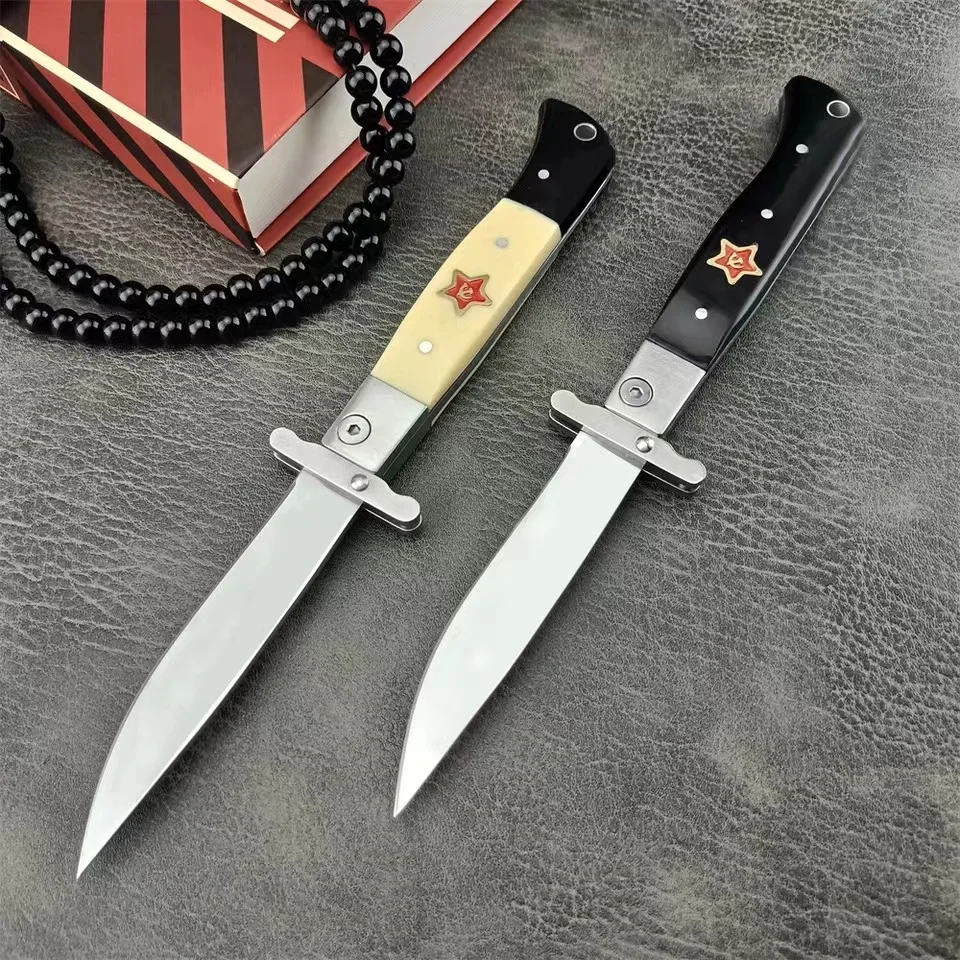 Russian Finka NKVD KGB EDC Manual Folding Pocket Jack Knife Black Ebony Handle 440C Blade Mirror Finish Outdoor Camping Knives