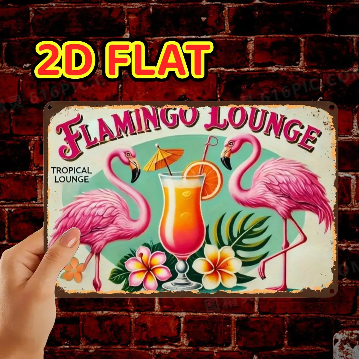 Flamingo Lounge Tropical Cocktail Vintage Metal Tin Sign Retro Pink Flamingo Wall Plaque Bar Pool Beach Home Decor Plate