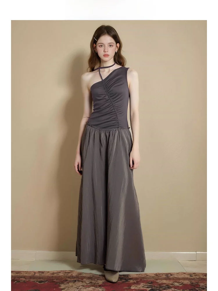 

Новое летнее платье Zhuo Chi с асимметричным воротником и дизайнерскими вставками, длинное женское модное платье