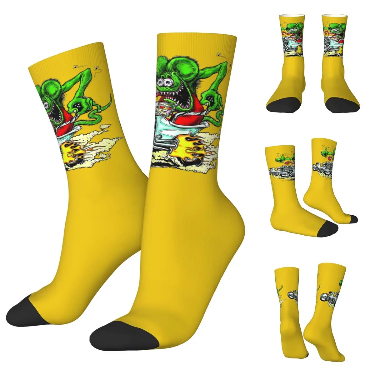 Chaussettes unisexes impression 3D RNCan, chaussettes de cyclisme Harajuku Tales of the Rat Fink 4 Intéressant Four Seasons