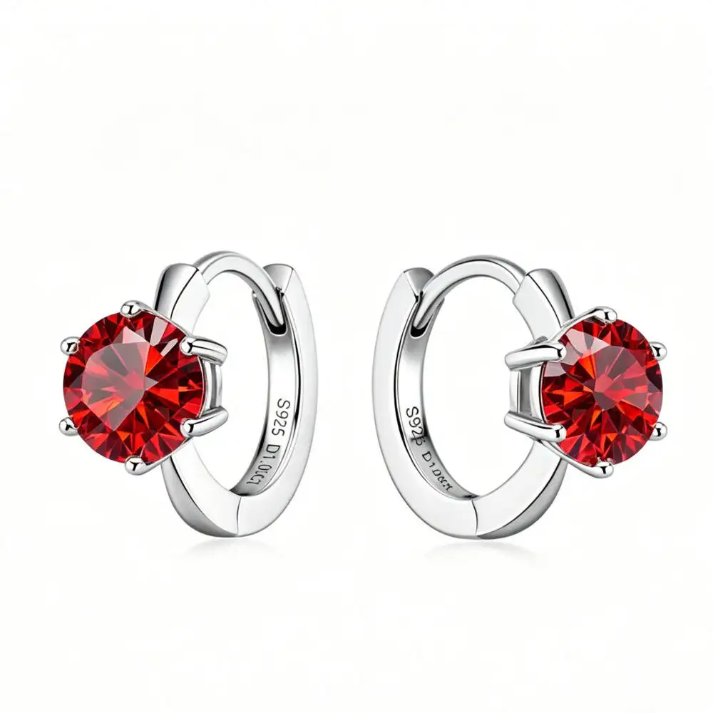

1CT 925 Sterling Silver Multi Color Moissanite Hoop Earrings VVS1 Sparkling Huggie Earrings For Women
