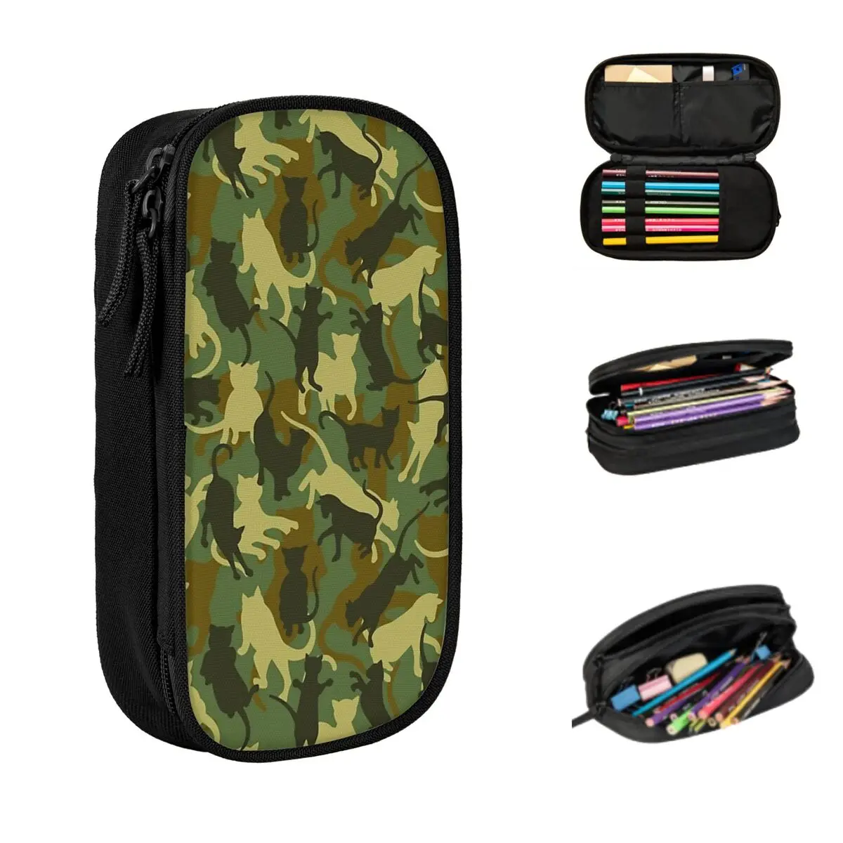 Cats Army Camouflage Pencil Cases Large Capacity Pen Bags Pen Box Pencil Pouch For Boys Girls Students Stationery School Office