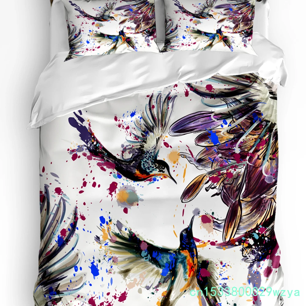 Abstract Ink Hummingbird Flower Painting Bedding Set 3pcs Duvet Cover Pillowcase Quilt Cover Double Bed Set Home Textile