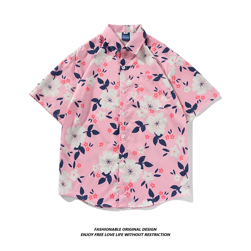 

Hawaiian Floral Print Loose Fit ort Sve Men's irt Casual Beachwear Restaurant Faion Trendy Haome Summer irt