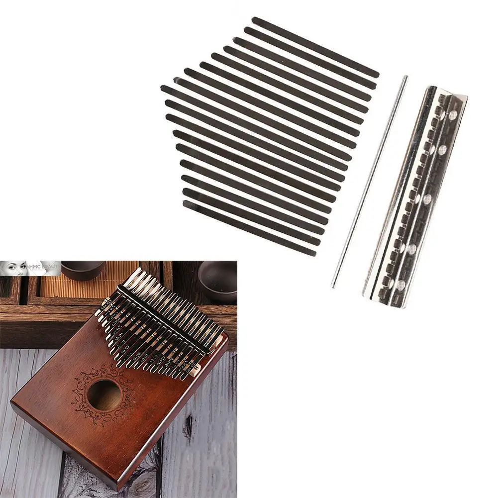 17Pcs Kalimba Keys Bridge Set Manganese Steel Kalimba Musical Key Replacement Anti-rust with Wrench Screws Kalimba Accessories