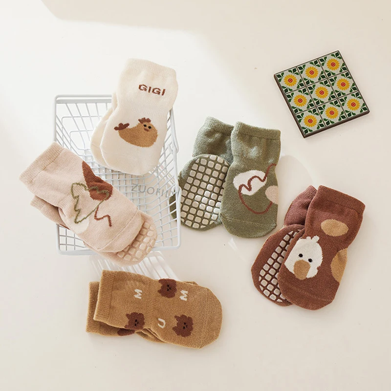 5 Pairs Baby Anti-Slip Socks Cute Cartoon Boy Girl Soft Cotton Newborn Short Kids Warm Floor Lovely Socks  Children Toddler Sock