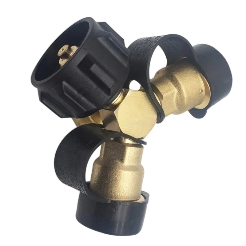 Propane Tanks Hose Splitter Adapter With Gauge, Double Valves Y Connector Suitable For BBQ Grills & Heaters, Gas Burners