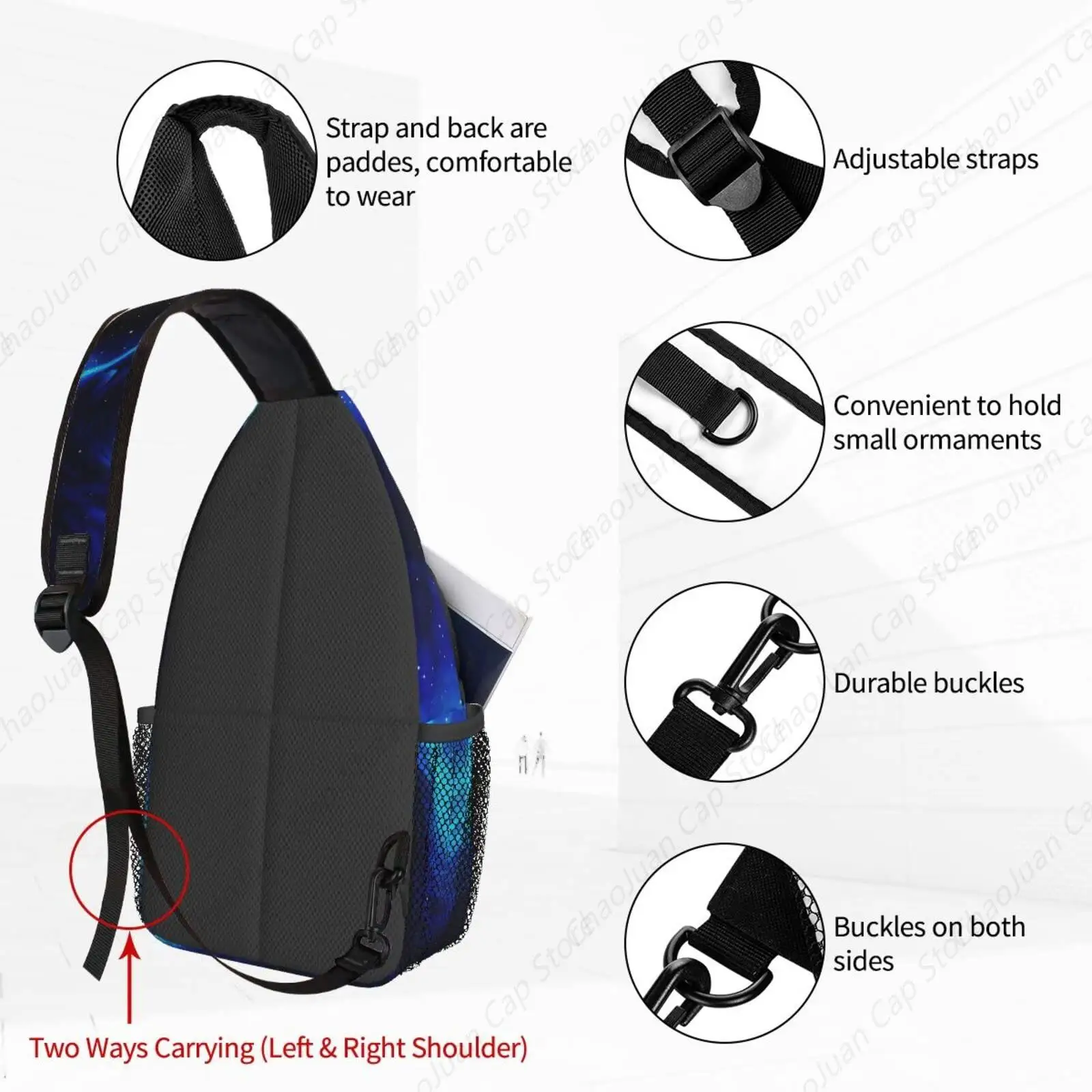 حقيبة Galaxy Wolf Sling للنساء حقيبة كتف كروس كاجوال حقيبة ظهر للرجال حقيبة صدر للصالة الرياضية وركوب الدراجات والسفر والمشي لمسافات طويلة