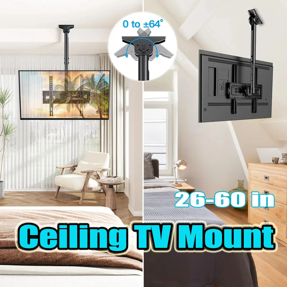 Adjustable Ceiling TV Wall Mount Tilt Swivel for 26-60 Inch LCD LED Plasma Monitor Panel Screen Weight Capacity 110 LBS