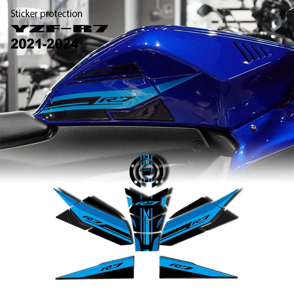 YZFR7 2021 2022 Motorcycle Fuel Tank Pad Sticker 3D Knee Grip Traction Protection Decals Waterproof For R7 YZF R7 2023 2024