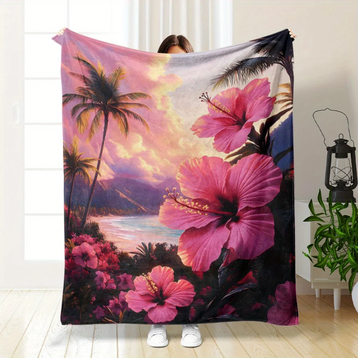 

1 фланелевое одеяло с цветочным принтом — теплое и мягкое, идеально подходит для диванов, кроватей, гостиной, офисов и путешествий, Рождества.