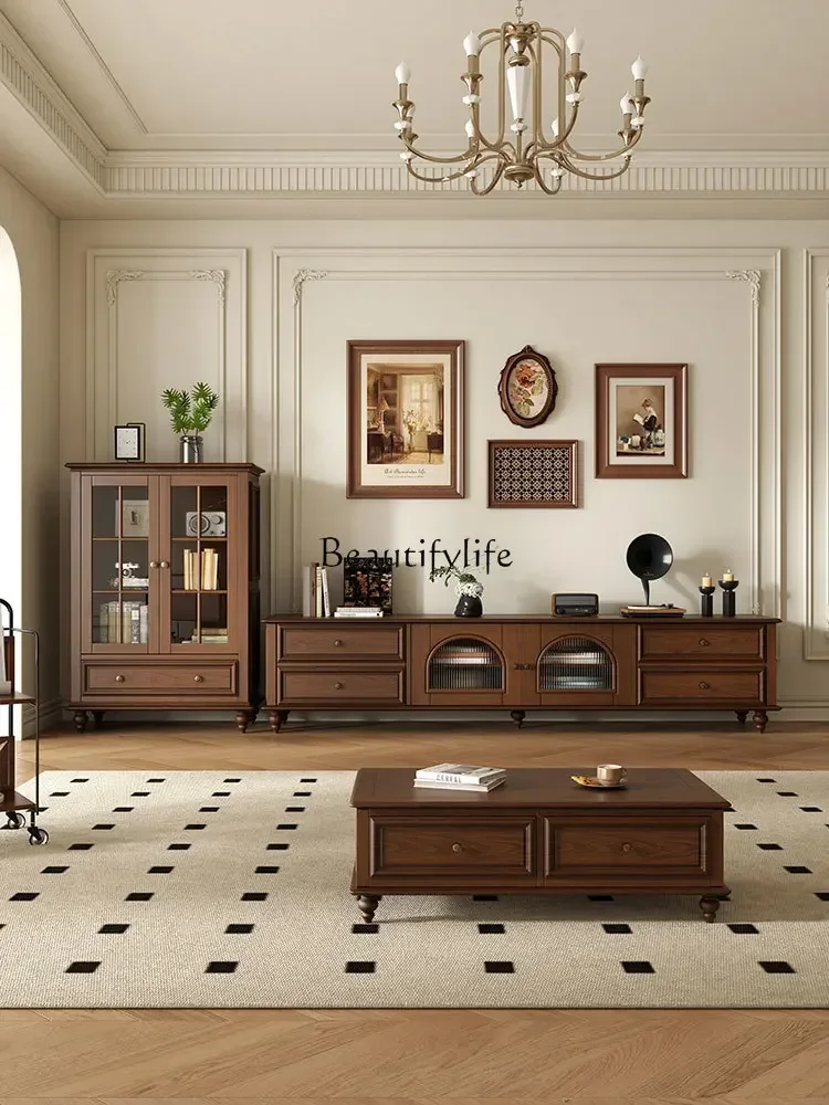

jj Z.American solid wood high cabinet light luxury high sense retro walnut antique furniture