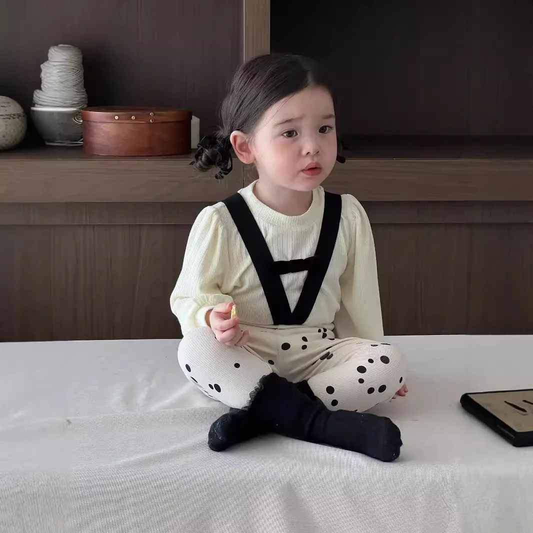 Bottom Shirt Strap Pants Baby Shirts Base Layer Clothes Autumn New Children Set 2025 Edition Korean Child Cute Clothing Girls