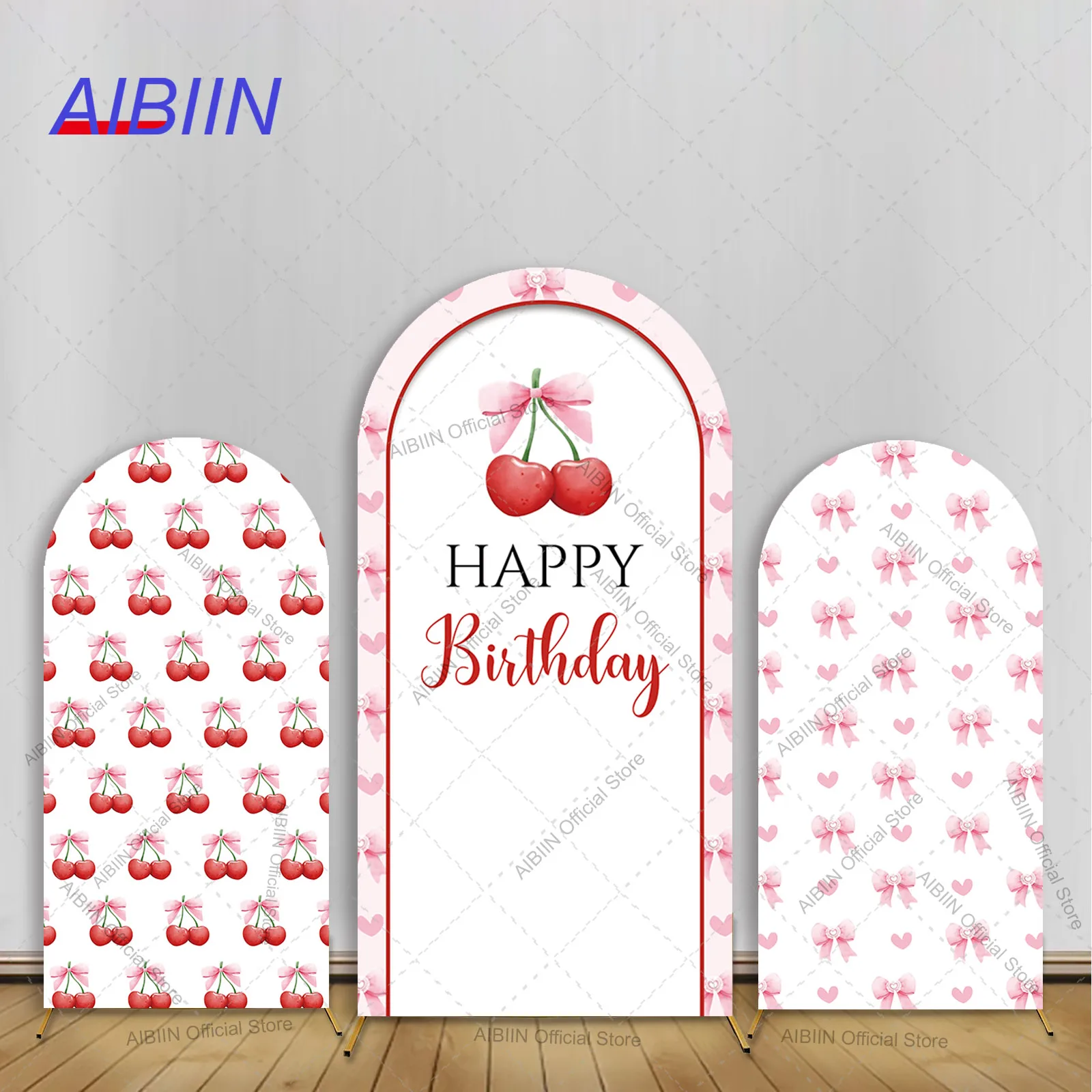 Girl Cherry Happy Birthday Arch Backdrop Cover Bow Fruit Sweet Heart Baby Cake Party Decor Portrait Photozone Background