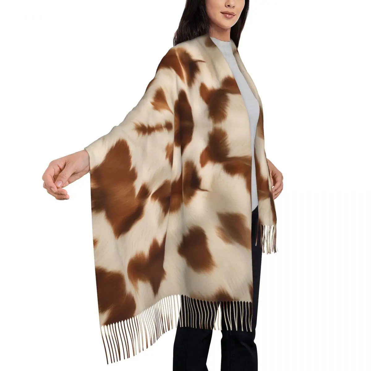 

Stylish Cow Fur Cowhide Texture Cow Skin Patter Scarf Tassel Scarves for Women Shawls and Wraps Large Fall Winter Shawl Wrap
