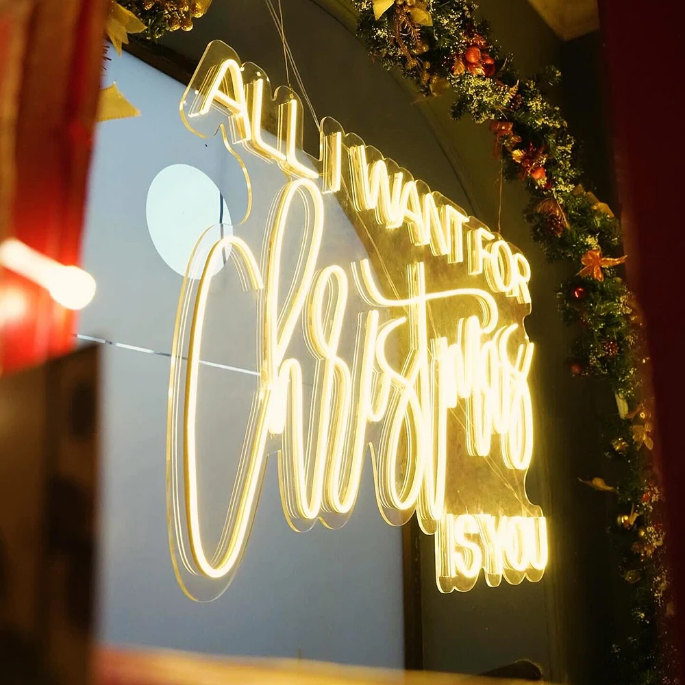 All I Want for Christmas Is You Neon Sign งานแต่งงานที่กําหนดเอง Wall Decor หมั้นเจ้าสาว Led ป้ายส่วนบุคคลของขวัญ