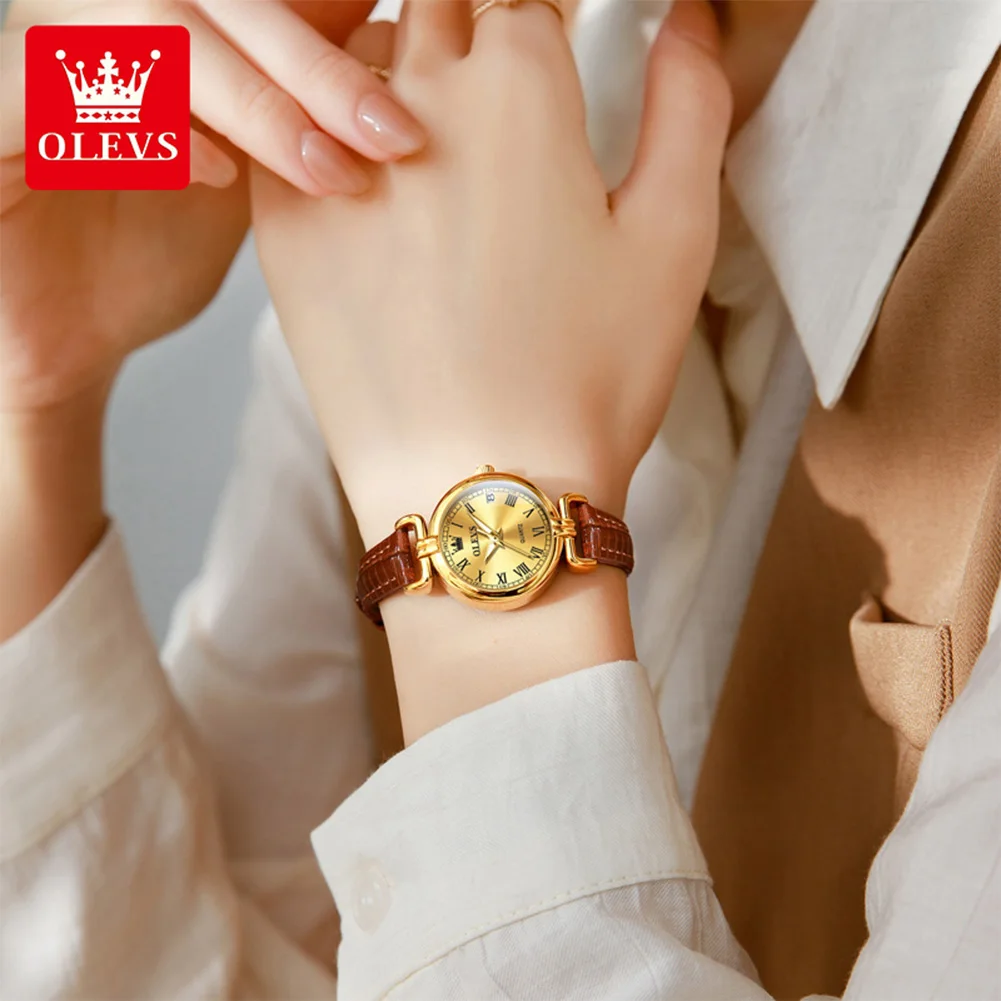 OLEVS 5645 Original Quartz Wristwatch For Women Analog Korean Style Leather Strap Fashion Waterproof Luminous Luxury Women Gift