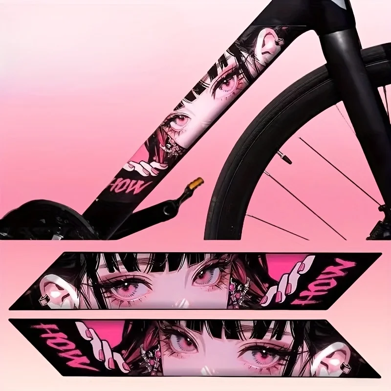 2Pcs Anime Eyes Decals Waterproof Anti-Scratch Sun Resistant Stickers Eye-catching Design for MTB Bike Tube Cycling Decor