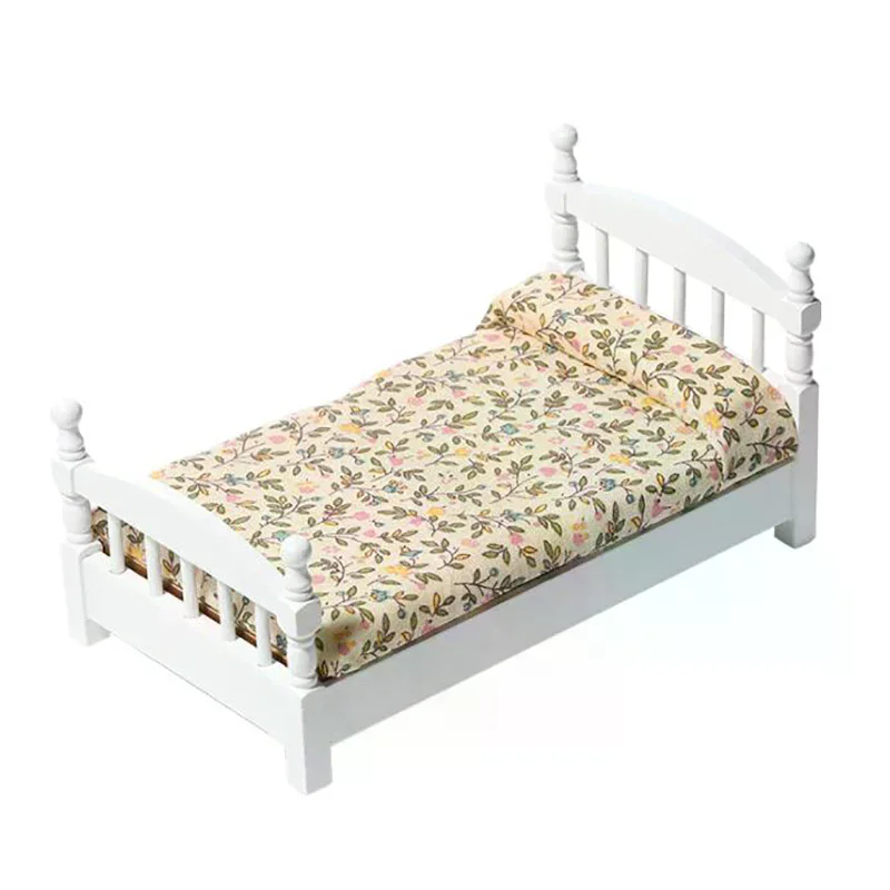 1:12 Dollhouse Miniature White Toy Bed Furniture Bedroom Doll House Bed
