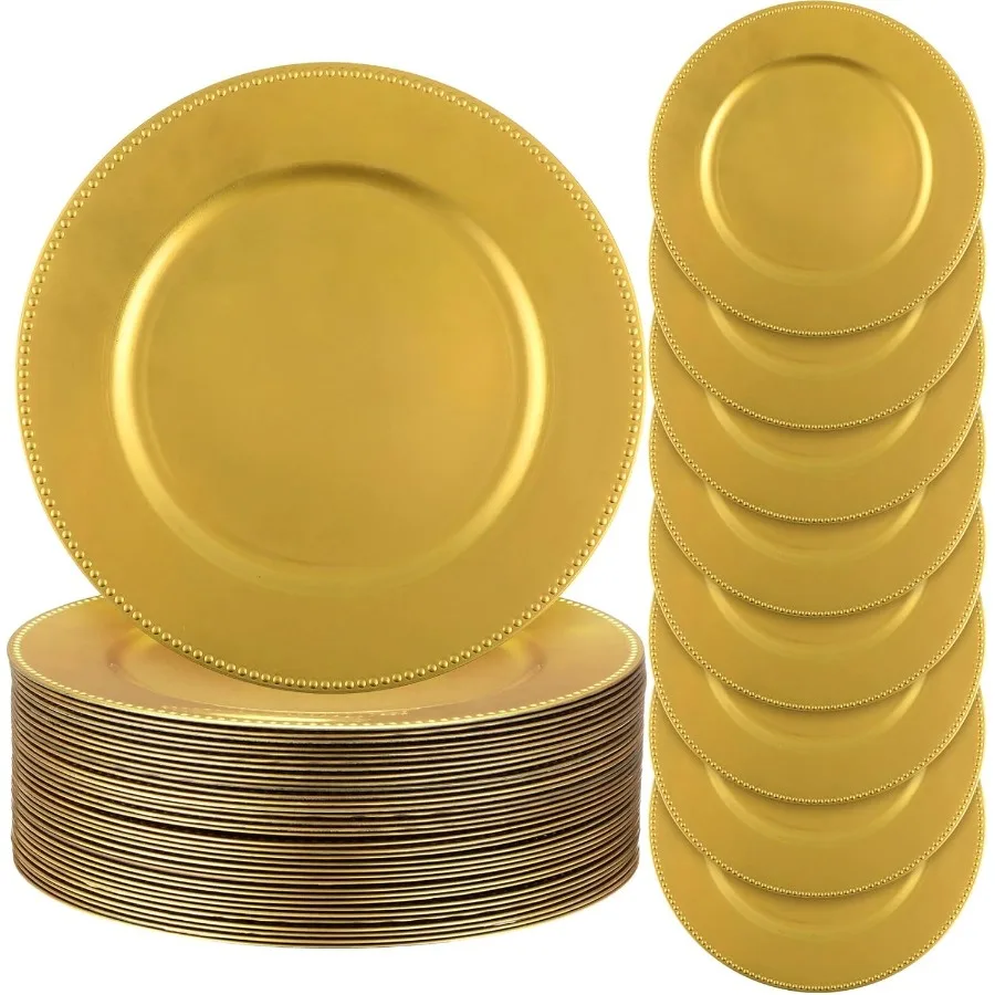 

36 Pack Beaded Charger Plates 13 Inch Round Gold Charger Plates Vintage Table Decoration Reusable Dinner Tray for Table Wedding
