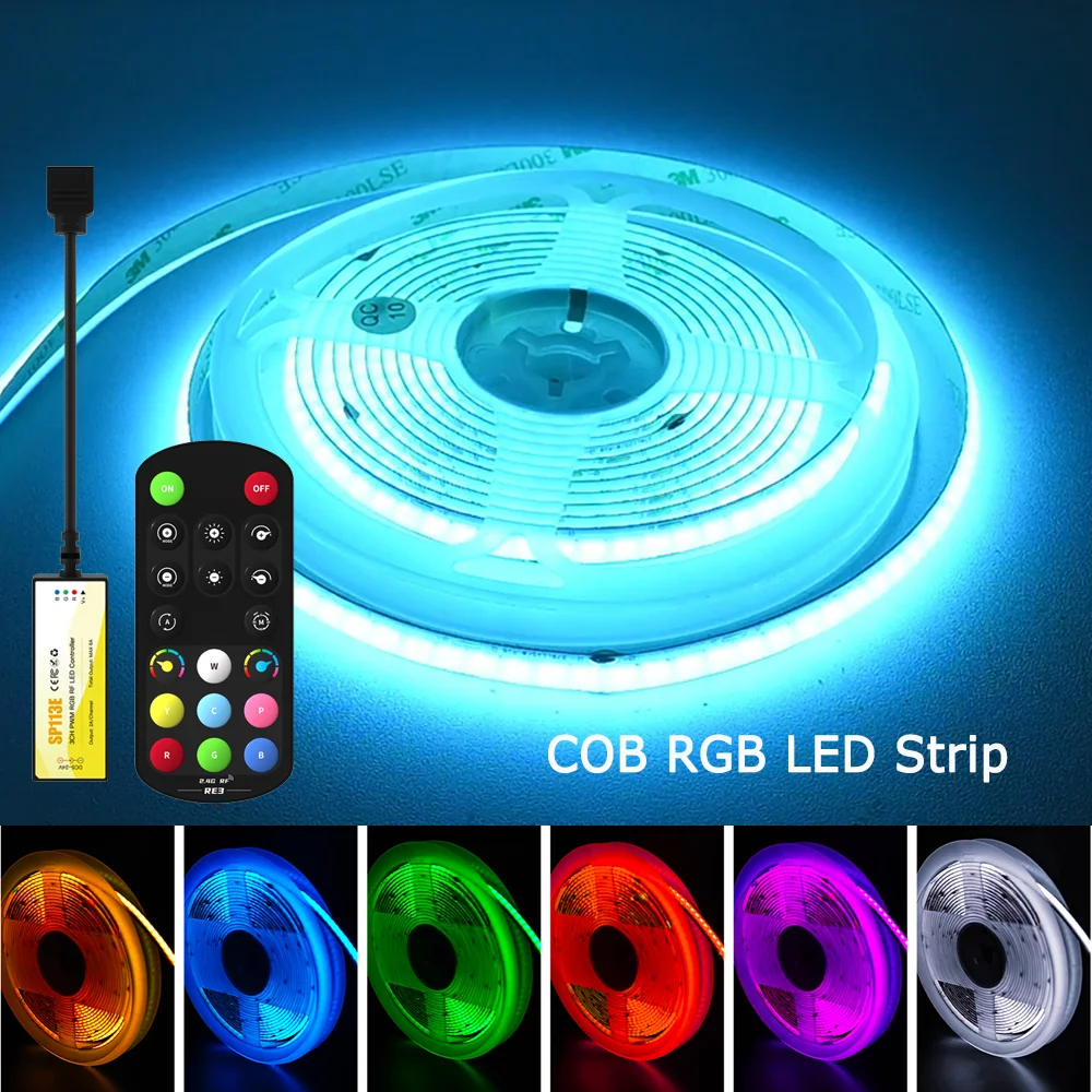 RF Remote Control 12V COB RGB LED Strip 1M 2M 3M 4M 5M 10M Dynamic Color Dimmable Flexible Cabinet Bed Room Light Decor Timer